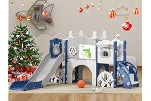 XJD 13 in 1 Toddler Slide Set, Kids Slide for Toddlers Age 1+, New Upgrade with Golf Set, Basketball Hoop, Drawing Board for Indoor Outdoor Playset,Christmas Birthday Gifts for Toddler (Blue Gley)