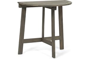 GDFSTUDIO Great Deal Furniture Sophia Outdoor Half-Round Folding Acacia Wood Bistro Table, Gray