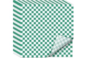 EcoDispose 12 x 12 Inches Grease Proof Deli Paper Precut Sheets for Deli Food, BBQ, Picnic, Party (100 Pcs, Green&White Checker)