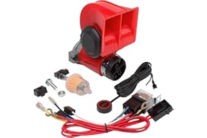 AOLIHAN Car Horn,Train Horns kit for trucks,Air Horn for Motorcycle,Train Sound Car Horn Kit 12V Super Loud Electric Bull Horn(red horn with wire and button, 12v)