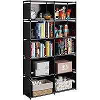 JIUYOTREE 6-Tiers Portable Bookshelf with Fabric Cloth at Back, 10 Cube Closet Storage Organizer Bookcase, Living Room,Study 
