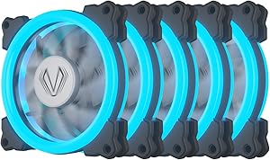 Vetroo 120mm 12cm Halo Ring LED PC CPU Computer Case Cooling Neon Quite Clear Fan Mod 4 Pin / 3 Pin for PC Case/CPU Cooler (5 Pack Ice Blue)