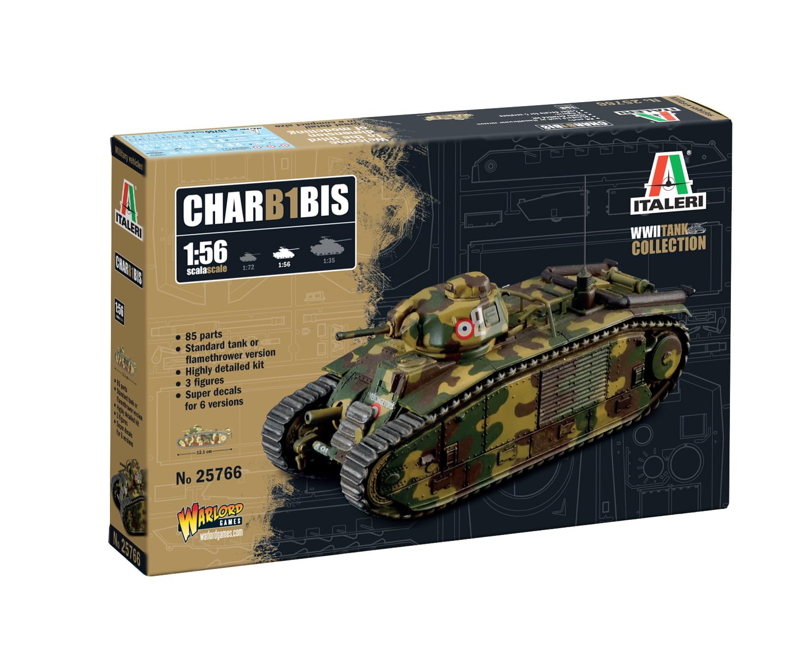 Italeri 25766 1:56 Char B1 Bis Model Building Kit, Stand Model Building, Crafts, Hobby, Gluing, Plastic Kit, Detailed Military Kit, Tank 1:56