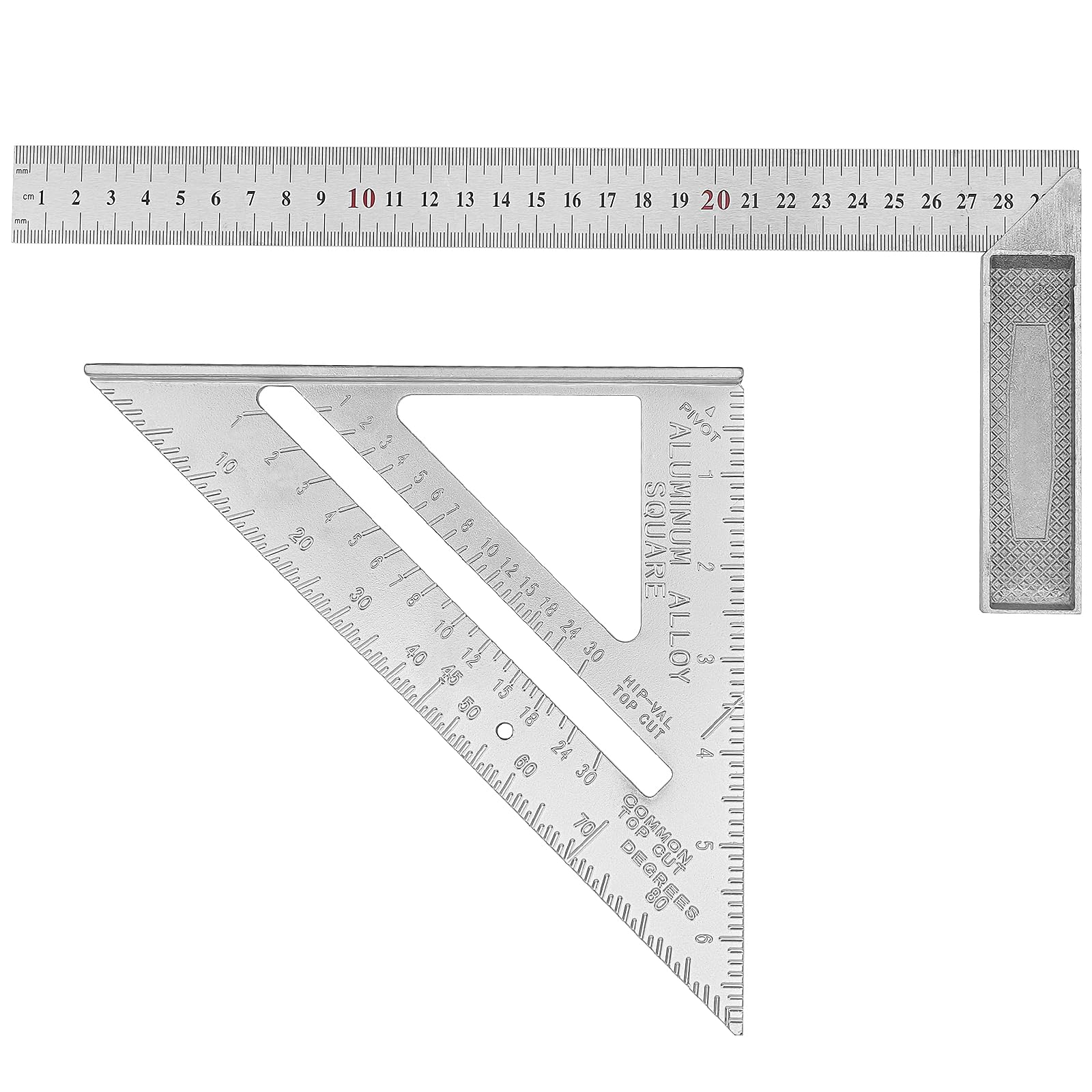 Carpenters Speed Square, 7in Metric Triangle Ruler and 12in Angle Ruler, Multi-Functional High Precision Stainless Steel for Woodworking, Roofing and Windows