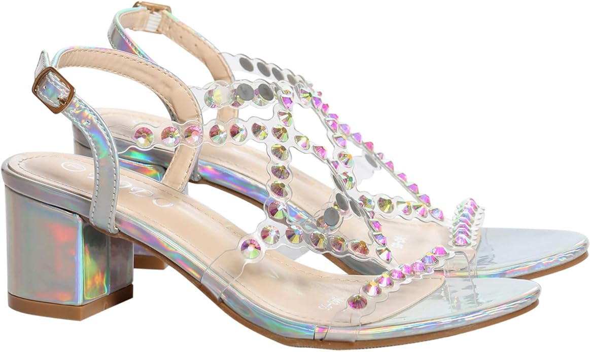 DODO Womens Dressy Open Toe Rhinestone Low