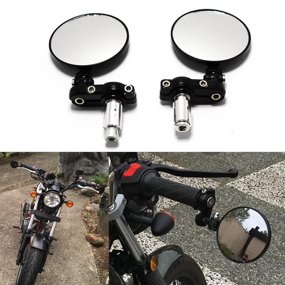 Black Motorcycle Rear View Side Mirror 7/8" 22mm Round Bar End Mirrors For Cruiser Scooter Chopper