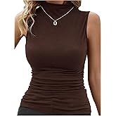 WDIRARA Women's Mock Neck Ruched Tank Tops Sleeveless Slim Fitted Top Shirts