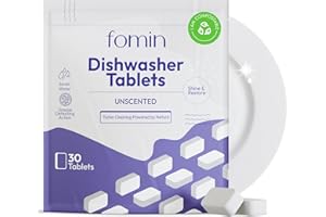Fomin Dishwasher Detergent Tablets- 30 Count - Deep Cleaning & Deodorizer Tablets, Plastic-Free, Septic Safe Natural Dishwasher Cleaner Tablets - Sparkling & Clear Dishes
