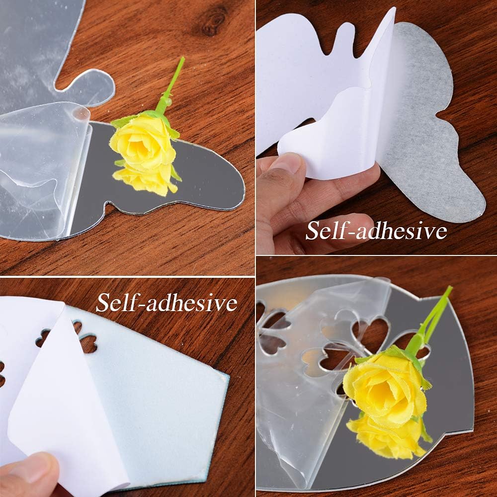 MEJOSER Set of Mirror Acrylic Wall Stickers Flower Vase Butterfly Flower Pot (Silver) - Image 4