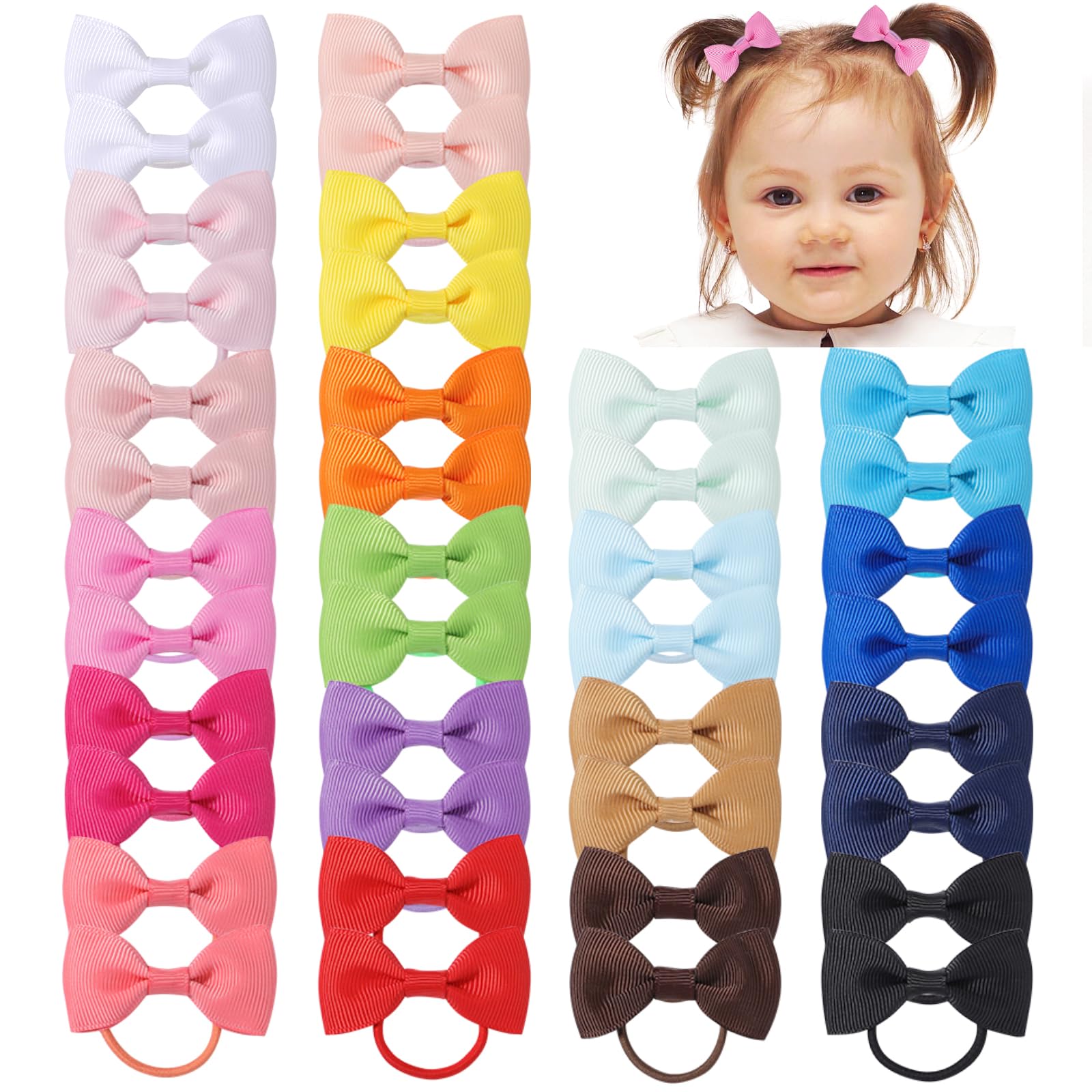 Choicbaby 40pcs Multicolor Baby Girls Hair Bows & Ties Elastic Headband Ponytail Holder Rubber Band Hair Ropes - 20, 40 Count (Pack of 1)