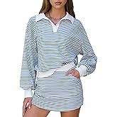 EXLURA Womens Two Piece Sets Cotton Striped Sweatshirt Matching Skirt Skort Tennis Vacation Cruise Outfits Travel Set 2026