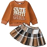 Kucnuzki Baby Girl Clothes Toddler Girl Fall Outfits Kids Winter Cute Long Sleeve T Shirt Top Plaid Mini Skirt Dress Set
