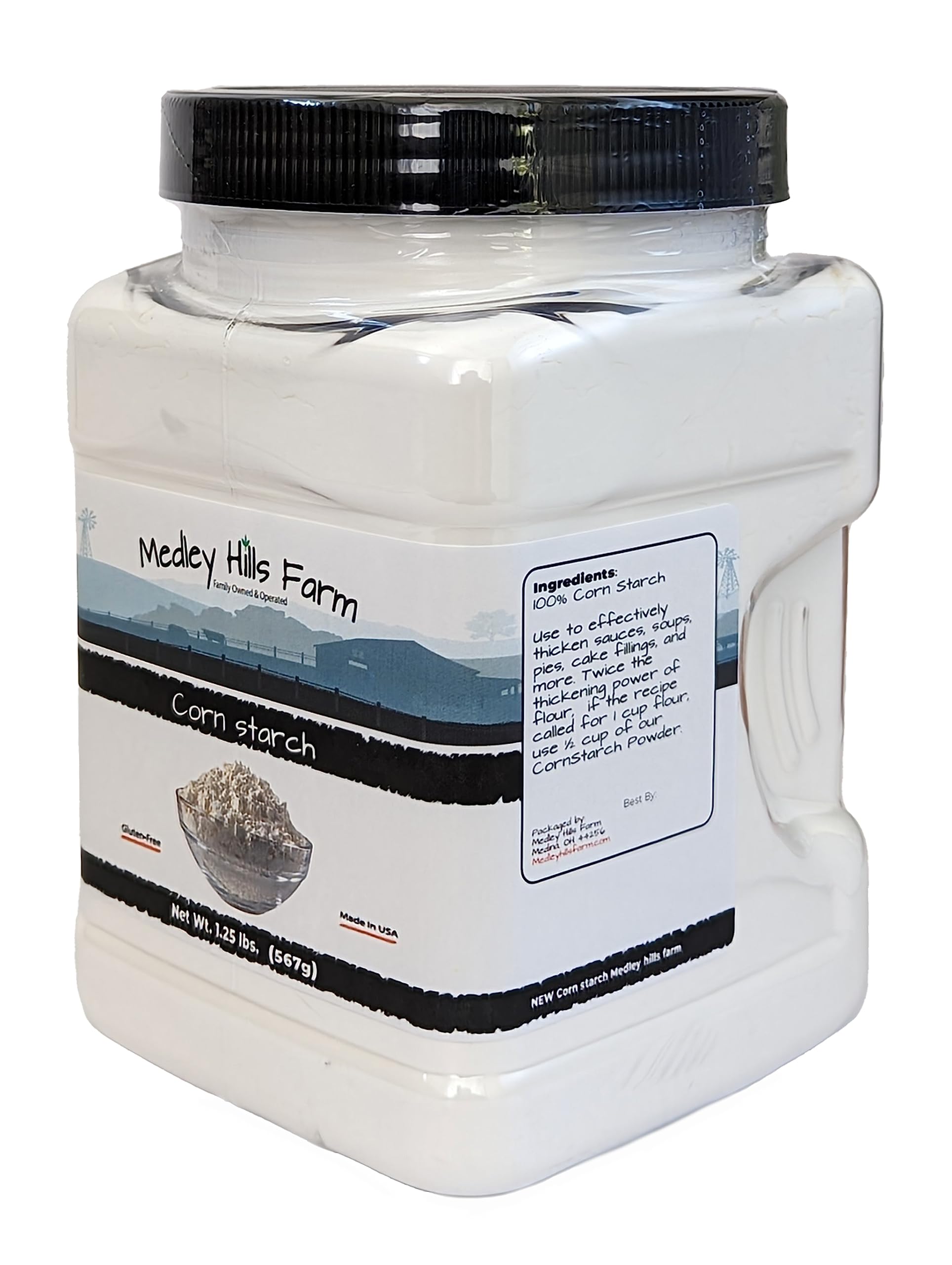 Corn starch by Medley hills farm 1.25 lbs. in Reusable Container - 100% Pure Corn Starch powder - Great Thickener for Sauces, Soups, and Gravies - Non-GMO - Gluten-Free