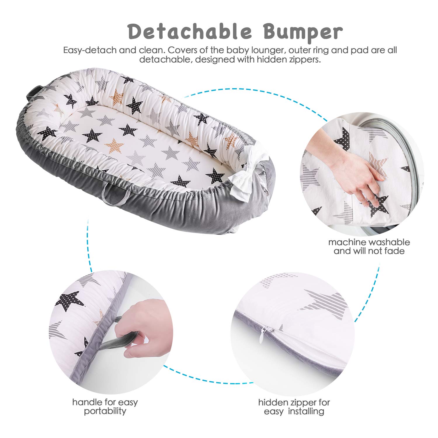 Baby Lounger, Baby Nest Portable Infant Bassinet 100% Cotton Breathable Co-Sleeping Baby Bed (Stars): Baby