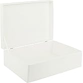Creative Deco XL White Wooden Box Storage with Hinged Lid | 15.8x11.8x5.5in (+-0.5) | Keepsake Gift Box for Tool Dog Toy Kitchen Storage | Wood Chest Trunk