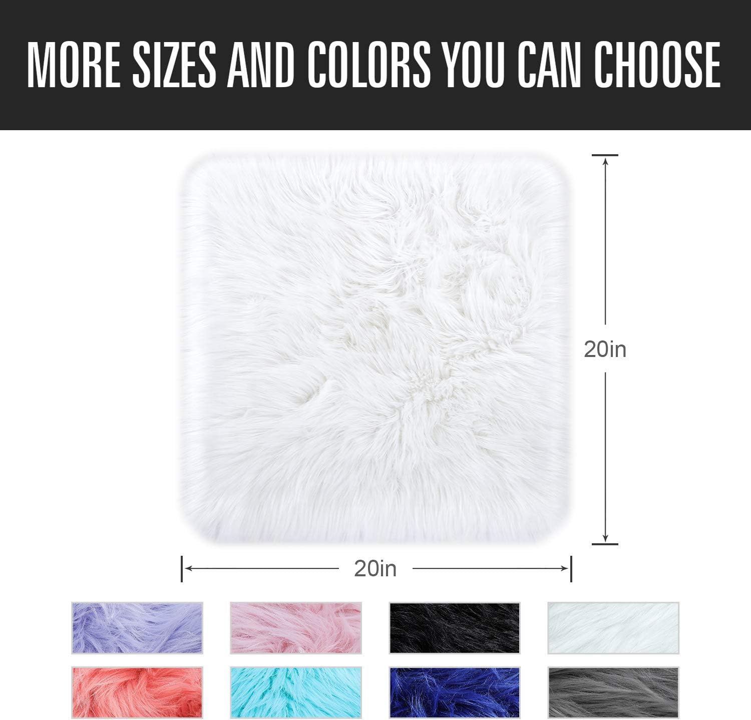 Noahas Faux Fur Sheepskin Silky Seat Cushion Home Decor Long Wool Area Rugs Carpet Soft Fluffy Plush Chair Seat Pads Universal Fit for Home Office Restaurant Chair, 1.6ft x 1.6ft, White: Home & Kitchen