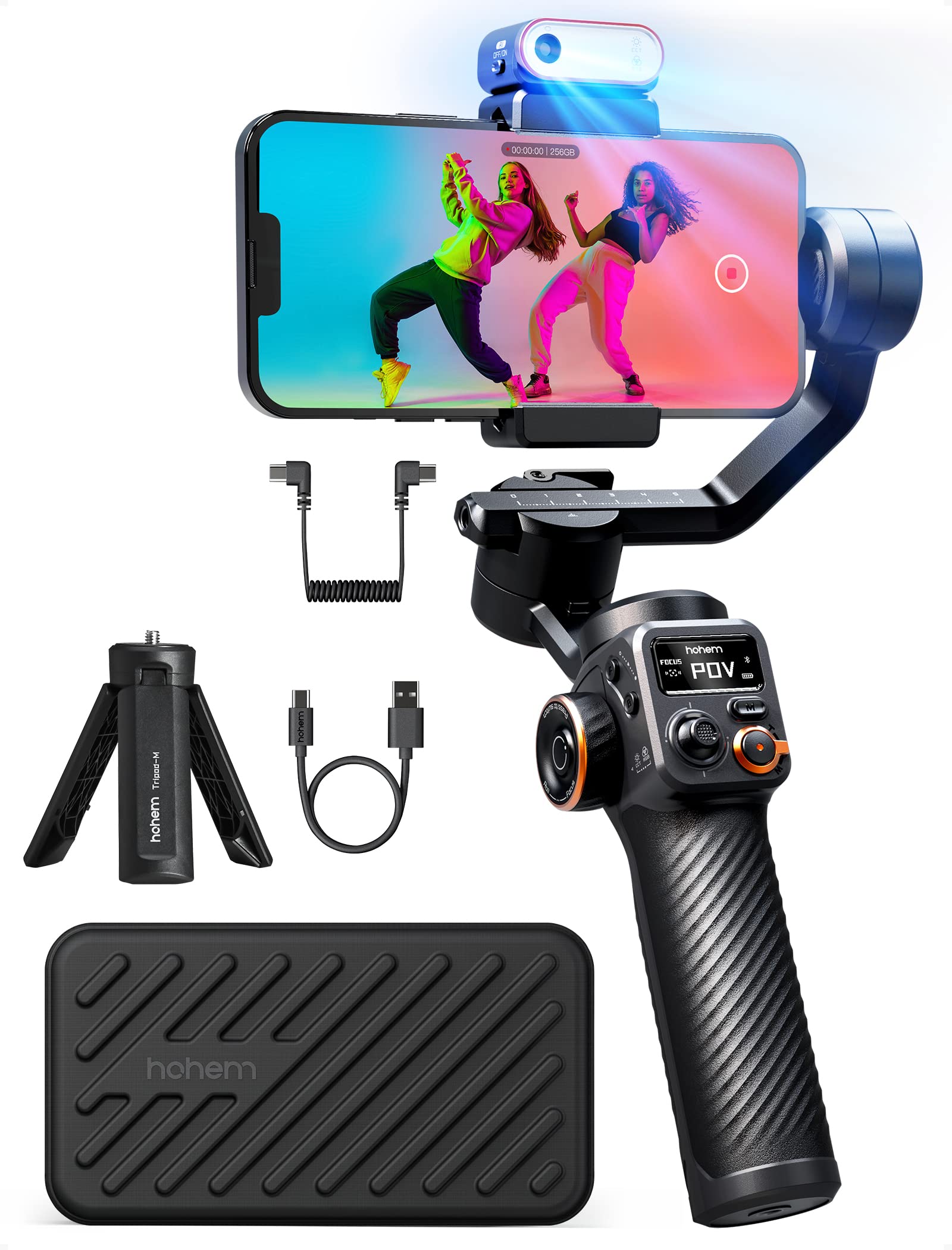 hohem iSteady M6 kit Gimbal Stabilizer for Smartphones, AI Tracker w/CCT/RGB Fill Light, Upgraded 3-Axis Phone Gimbal,Gimbal for iPhone 16,15,14 Pro Max &Android, Phone Gimbal for Youtube Vlog TikTok