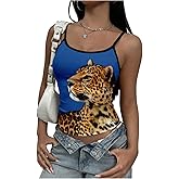WDIRARA Women's Tiger Graphic Cami Top Spaghetti Strap Camisole Y2k Crop Tops