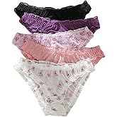SHENHE Women's 5 Pack Cute Briefs Frilly Lettuce Trim Mid Rise Mesh Panty Sets Underwear