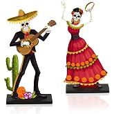 2 PCS Day of the Dead Centerpieces, Wooden Dancing Couple Sugar Skull Signs | Decor Day of the Dead Table Decor Mexican Dia De Los Muertos Decor for Table Mexican Festival Halloween Decor