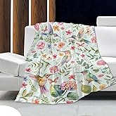 Floral Hummingbird Blanket - Lightweight Soft Flannel Green Throw Blankets for Couch, Bed, Sofa - Hummingbird Decor - Small-Kid (5040inches)