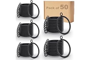 FULYCIN Black Curtain Rings 50Pack, 1.5 inch Inner Metal Drapery Rings with Eyelets, Diameter Drapery Rings Apply for Curtain Rods(Fits Up to 1 1/4-Inch Rod)