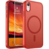 SUPFINE Magnetic for iPhone XR Phone Case Red | With Screen Protector, Translucent Matte, Compatible with MagSafe, Military Grade Drop Proof, Rugged Shockproof Protective