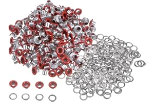 HARFINGTON 300set Grommets Kit Metal Eyelets 3mm 1/8" Hole Tiny Grommet with Washers for Shoes Clothes Belt Tag Bag Fabric Leather DIY Project, Red