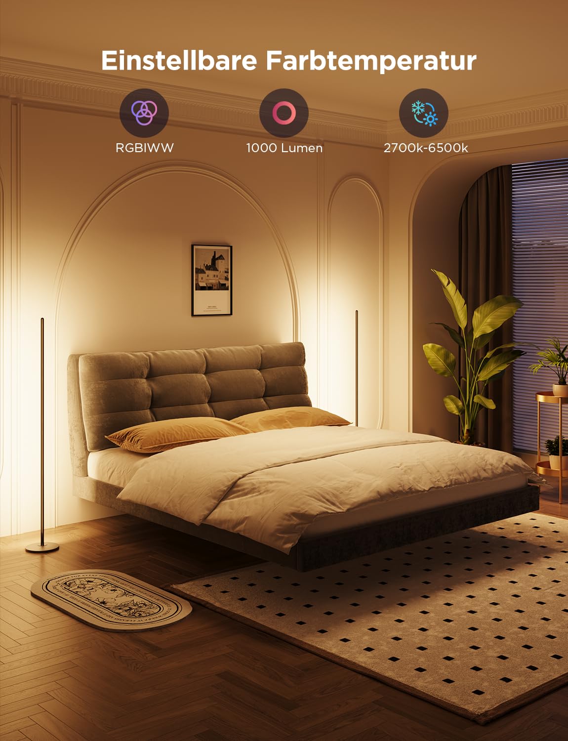 Govee RGBIC LED Stehlampe Wohnzimmer, WiFi Stehlampe 1000lm Dimmbar Schwarz 8