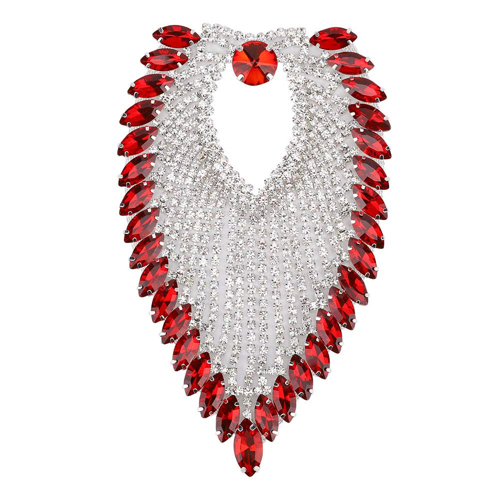 Rhinestone Shoulder Epaulet, Long Beaded Fringe Sequins Appliques Crystals Patches Tassel Chain Vintage Detailing Brooch Pure Handmade Sparkly Epaulte Wedding Evening Dress Accessory(Red)