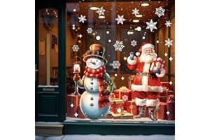 CCINEE Extra Large Christmas Window Clings, 2 Sheets Double-Sided Holiday Window Stickers Snowflakes Santa Claus Snowman Deca