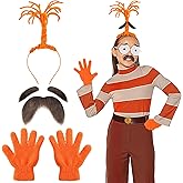 Coume 6 Pcs Halloween Inside Costume Adults Orange Emotion Anxious Costume Accessories Include Orange Wig Headband, Gloves, Eyebrows and Beard for Halloween Costumes Cosplay Party