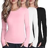LessonZoo 3 Pack Girl's Long Sleeve Athletic Shirts with Thumb Holes Compression Top Quick Dry Basic Activewear 5-14Years
