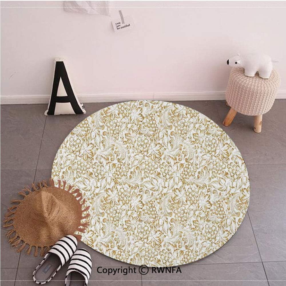 Custom Round Floor Mats,Golden Grape Vine Classic Victorian Pattern Invitation Background Wine Dine Illustration Gold White,35.4inches,Super Soft Carpet Floor Mat 3-Feet Diameter