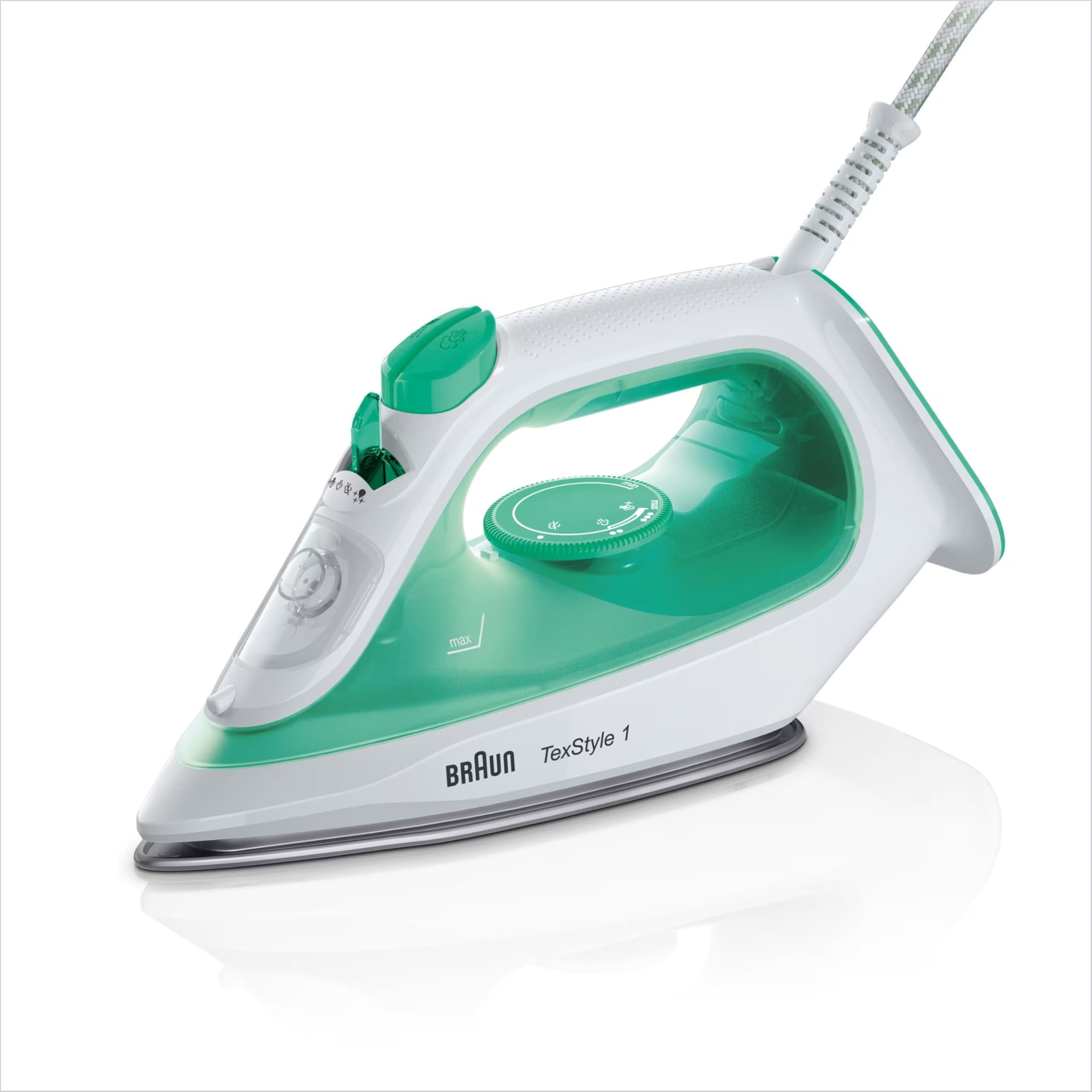 Braun TexStyle1 SI1040GR Ferro da stiro a Vapore, 5 Anni di Assistenza, Riscaldamento Rapido, MODALITA' ECOMODE Risparmio energetico, 120g/min vapore, Serbatoio 220ml,2000W, Verde