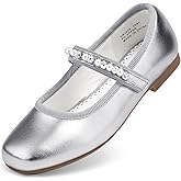 Stelle Girls Wedding Dress Shoes Ballet Flats Flower Party Mary Jane with Beaded Straps Toddler/Little/Big Kids