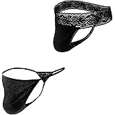GAREDOB Sexy Men Lace Thong Comfortable Soft Lace T Back Thongs Panties 2Pcs Size S-4XL