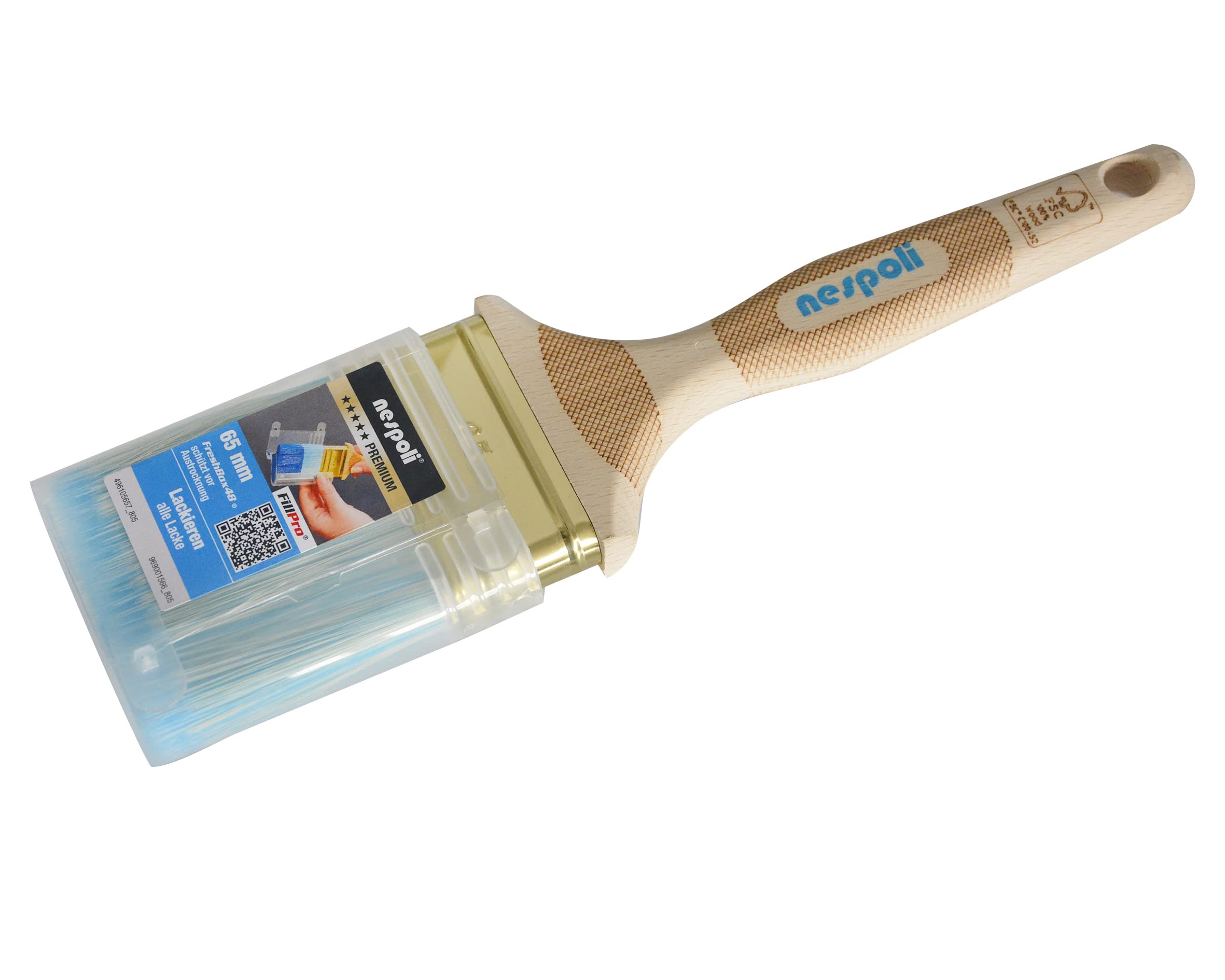 Nespoli Flat brush, FSC beech wood brass ferrule plastic, blue/white, 65 mm