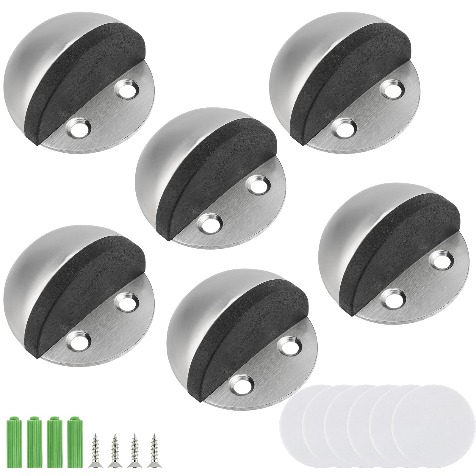 ZOENHOU 6 Pack Stainless Steel Floor Door Stopper, Half Moon Door Stop, Floor Mounted Door Stops Oval Metal Rubber Stoppers with Screws for Floor, Wall — image 1