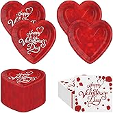 AHCSMRE 108Pcs Valentine's Day Paper Plates and Napkins Set, Red Heart Love Disposable Paper Plates Napkins For Romantic, Engagements, Anniversary Party Decorations Serve 36