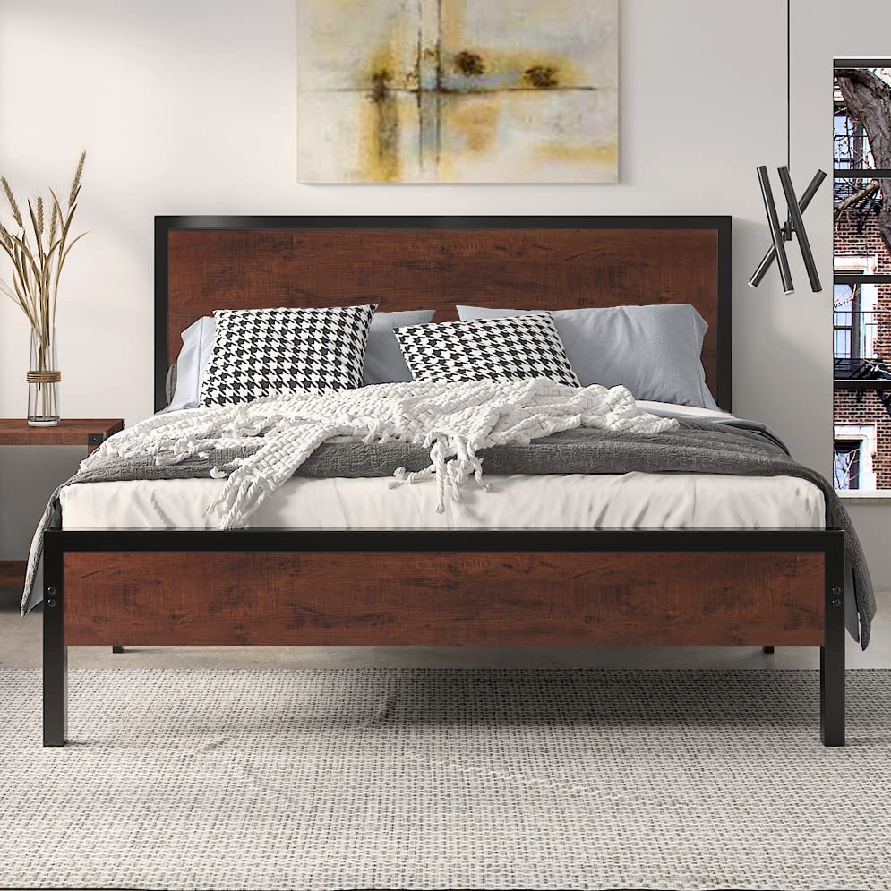 SHA CERLIN Queen Bed Frame with Headboard, UnderBed Storage, Solid