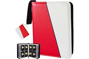 NUOSWEK Red White Trading Card Binder 4 Pocket, Zipper Double Sided 400 Pockets Card Holder Album with 50 Removable Sleeves, Card Collection Folder Book for Trading Cards, Game Sport Cards