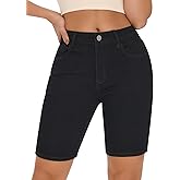 roswear Women's High Waisted Bermuda Shorts Stretchy Knee Length Jean Shorts