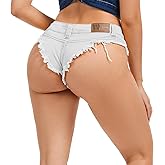 LIUWANCN Women's Low Rise Denim Shorts with Frayed Hem | Curve-Enhancing Fit, Distressed Denim Wash, Flattering Silhouette, Festival &amp; Vacation Style, Statement Fashion Look