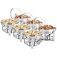 ROVSUN 5Qt 6 Pack Chafing Dish Buffet Set, NSF Stainless Steel Round Chafers for Catering, Buffet Servers and Warmers Set with Glass Lid & Lid Holder for Wedding Party Banquet Event