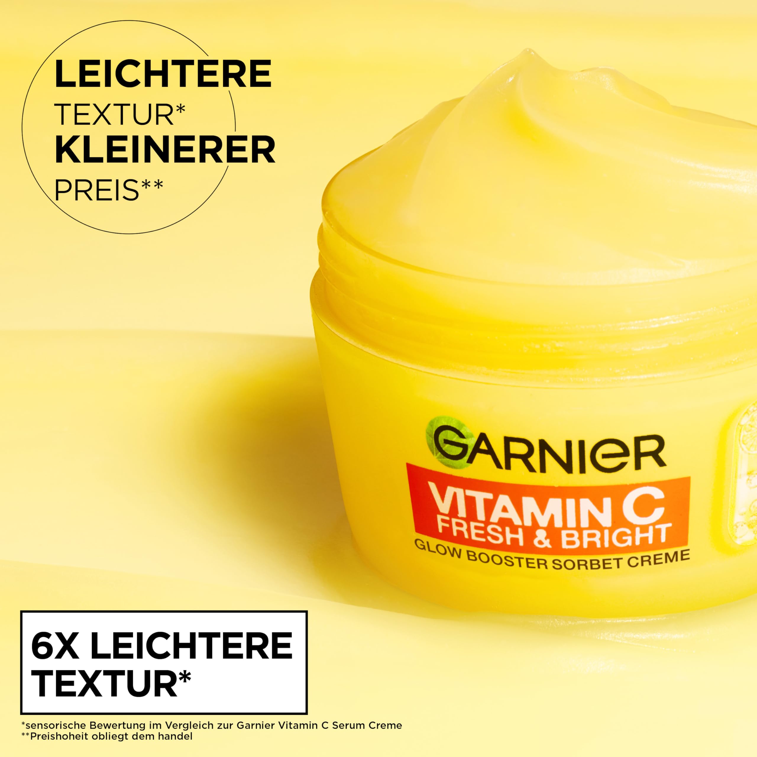Garnier Vitamin C Fresh & Bright Glow Booster Sorbet Creme – Gesichtspflege mit 4% Niacinamid & Vitamin C für strahlenden Glow – Feuchtigkeitscreme gegen dunkle Flecken & Pigmentflecken – 85ml 2