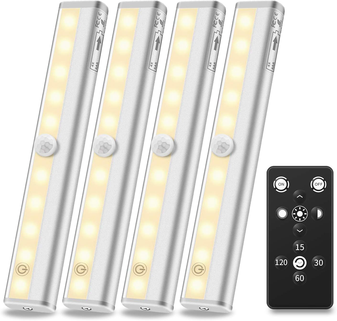 Anbock Under Cabinet Lighting Remote Control Wireless LED Closets Light Battery Operated with Timer & Touch Switch Dimmable Stick on Anywhere for Kitchen Under Counter Entryway Warm White 3000K 4 Pack