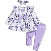 Toddler Baby Girl Clothes Infant Girl Outfits Fall Ruffle Floral T-Shirt Top Pants Set Winter Spring Clothes