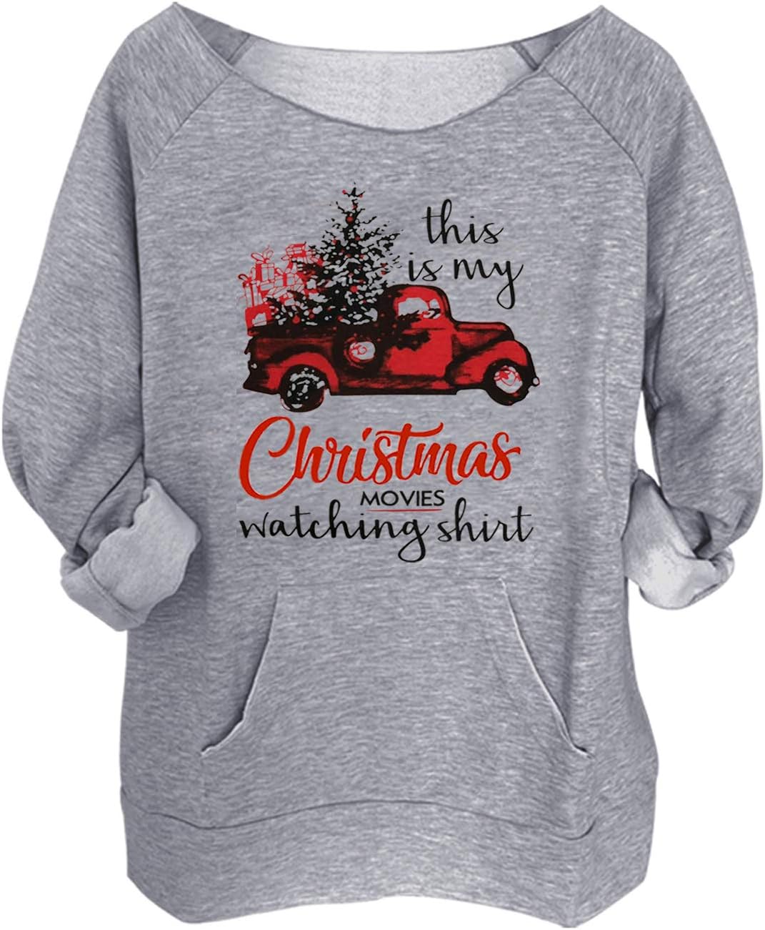 GREFLYINGChristmas Movies Watching Shirt Sweatshirt Xmas Women Off Shoulder Sweatshirt Sexy Long Sleeve Pullover Tops