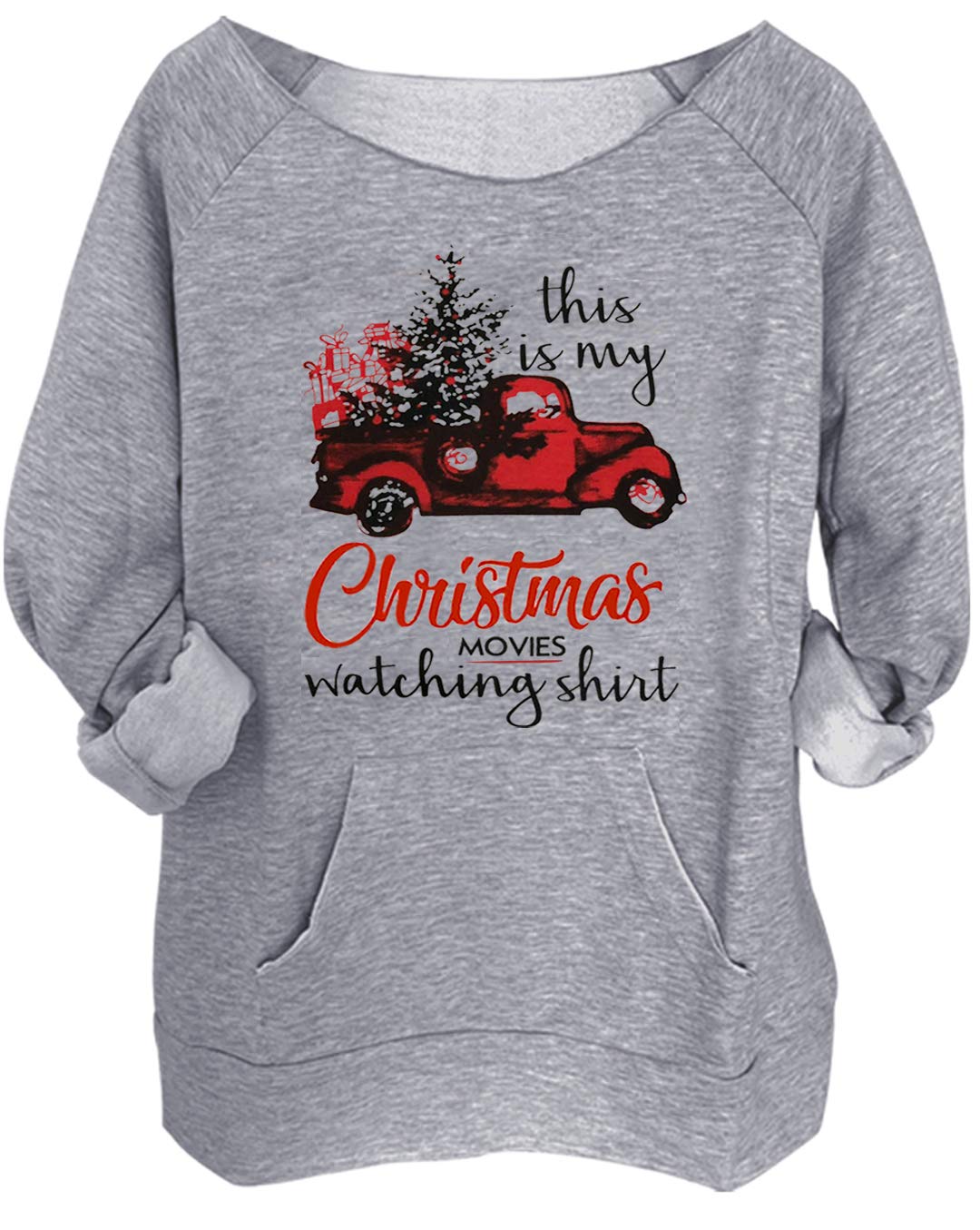 GREFLYINGChristmas Movies Watching Shirt Sweatshirt Xmas Women Off Shoulder Sweatshirt Sexy Long Sleeve Pullover Tops